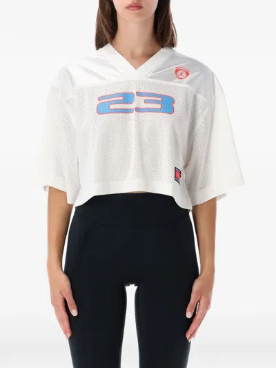 Nike Jordan Brooklyn Cropped Mesh Jersey Top In White