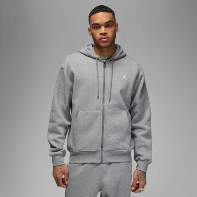 Nike Jordan Brooklyn Fleece Full Zip Hoodie Carbon Heather/white Fj7771-091 Men's
