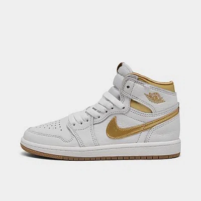 Nike Jordan Little Kids' Air Retro 1 High Og Casual Shoes In White/metallic Gold/gum Light Brown