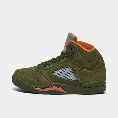 Nike Kids Khaki Air Jordan 5 Retro Little Kids Trainers In Army Olive/solar Orange