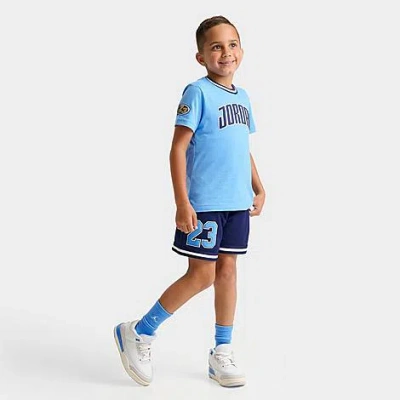 Nike Jordan Little Kids' Playoff T-shirt And Mesh Shorts Set Size 7 Cotton/polyester In University Blue/midnight Navy