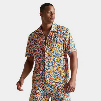 Nike Jordan Men's Essentials Allover Print Button-down Poolside Top Size Xl 100% Polyester In Multi