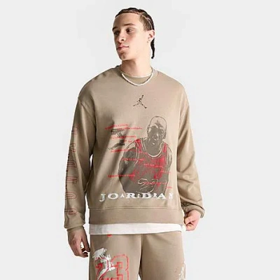 Nike Jordan Men's Essentials Flight Club Graphic Loopback Fleece Crewneck Sweatshirt In Khaki