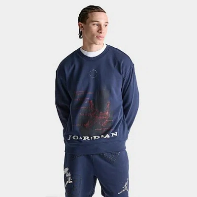 Nike Jordan Men's Essentials Flight Club Graphic Loopback Fleece Crewneck Sweatshirt In Midnight Navy