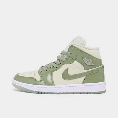 Nike Jordan Women's Air 1 Mid Se Casual Shoes In Sea Glass/metallic Silver/white/oil Green