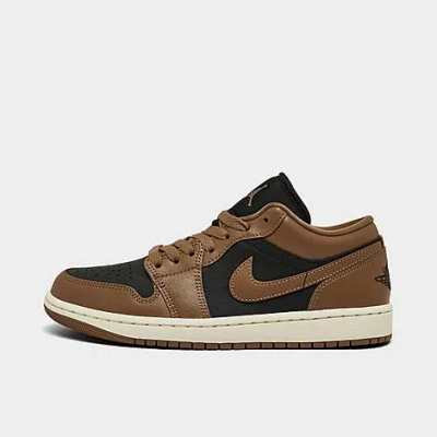 Nike Air Jordan 1 Low Embroidered Leather Sneakers In Brown