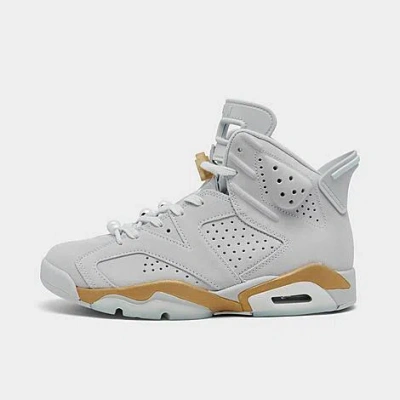 Nike Air Jordan Retro 6 Embellished Satin-trimmed Perforated Suede High-top Sneakers In Pure Platinum/metallic Gold/coconut Milk/glacier Blue