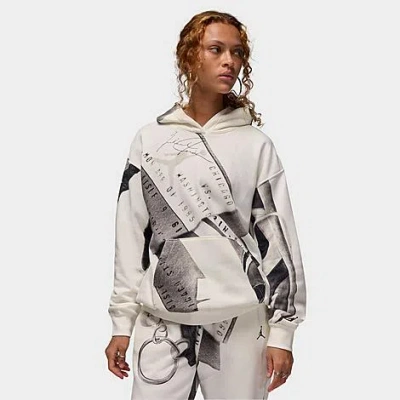 Nike Jordan Women's Brooklyn Fleece All-over Print Pullover Hoodie In Sail/black 