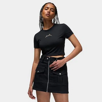 Nike Jordan Women's Slim Cropped Graphic T-shirt In Black/legend Medium Brown
