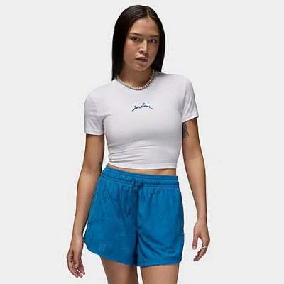 Nike Jordan Women's Slim Cropped Graphic T-shirt In White/industrial Blue