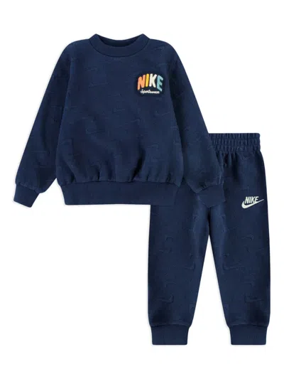 Nike Kids' Little Boys Powder Play Jacquard Crew, 2-piece Set In Midnight Navy