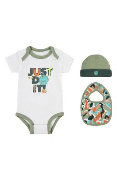 Nike Babies'  Just Do It Bodysuit, Bib & Beanie Set In Sail