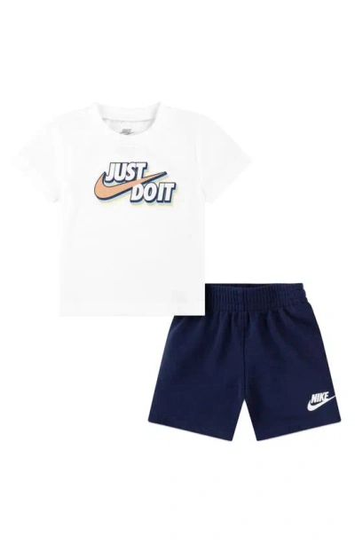 Nike Babies'  Just Do It Graphic T-shirt & Sweat Shorts Set In Midnight Navy