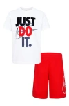 Nike Kids'  'just Do It' Shorts & T-shirt Set In Red