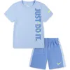 Nike Kids'  'just Do It' T-shirt & Shorts Set In Blue Beyond