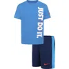 Nike Kids'  'just Do It' T-shirt & Shorts Set In Midnight/royal