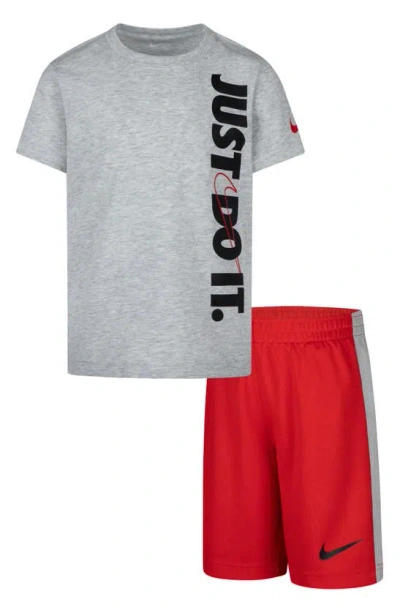 Nike Kids' 'just Do It' T-shirt & Shorts Set In Gray