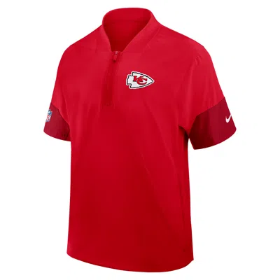 Nike Kansas City Chiefs Sideline Coach  Men's Nfl 1/2-zip Short-sleeve Hooded Jacket In Red