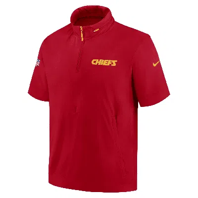 Nike Kansas City Chiefs Sideline Coach  Men's Nfl 1/2-zip Short-sleeve Hooded Jacket In Red