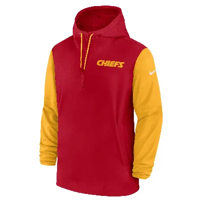 Nike Kansas City Chiefs Sideline Pre-game Player  Men's Nfl 1/2-zip Hooded Jacket In Red