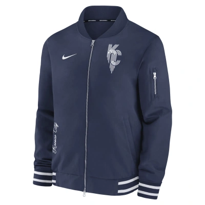 Nike Kansas City Royals Authentic Collection City Connect Game Time  Men's Mlb Full-zip Bomber Jacket In Blue