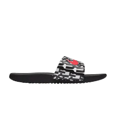 Pre-owned Nike Kawa Print Slide Gs 'just Do It' In Black