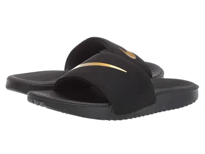 Nike Kawa Slide (little Kid/big Kid) Boys Shoes Black/metallic Gold : 7 Big Kid M, Synthetic