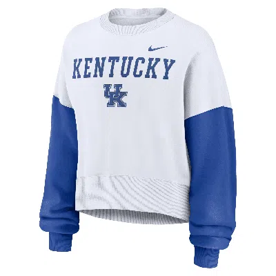Nike Women's White Kentucky Wildcats Color-block Oversized Cropped Pullover Sweatshirt