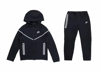 Pre-owned Nike Kid's Tech Fleece Reflective Hoodie & Joggers Set In Black/silver