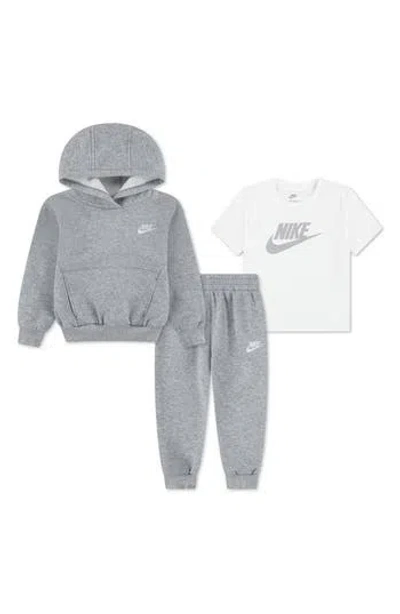 Nike Kids' 3-piece Fleece Hoodie, T-shirt & Joggers Set In Gray