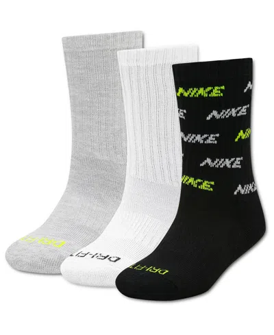 Nike Kids' 5-7 Embroidered Logo Crew Socks, 3-pack In Multi