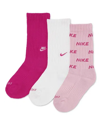Nike Kids' 5-7 Embroidered Logo Crew Socks, 3-pack In Multi