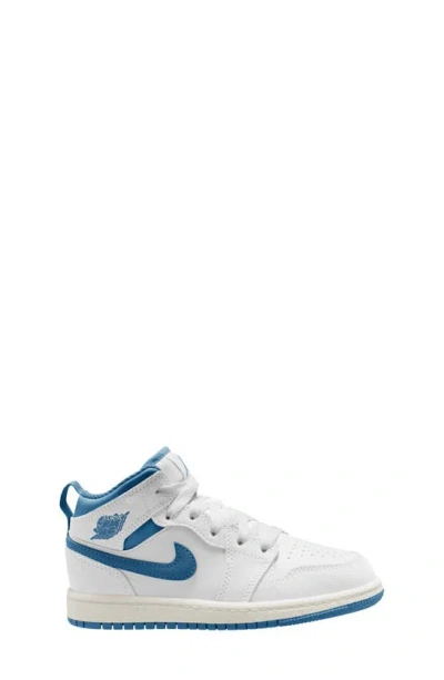 Nike Kids' Air Jordan 1 Mid Sneaker In White/ Industrial Blue/ Sail