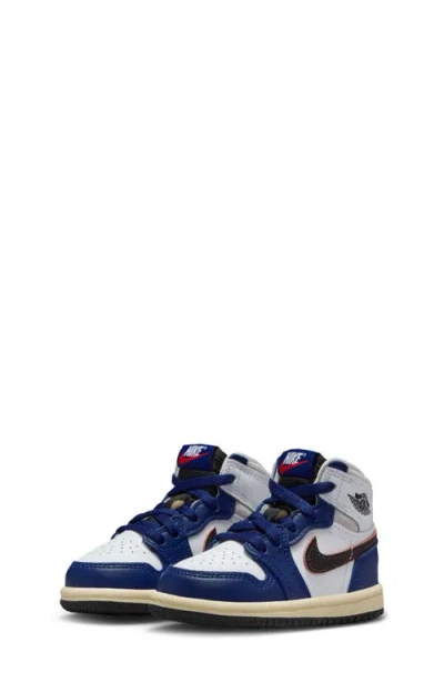 Nike Jordan Big Kids' Air Retro 1 High Og Casual Shoes In White/black/neutral Grey/deep Royal Blue