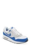 Nike Air Max 1 Lace-up Sneakers In White/ Royal/ Grey/ Black