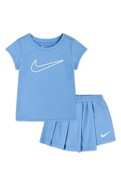 Nike Kids' All Day Play Graphic T-shirt & Pleated Skort Set In Blue