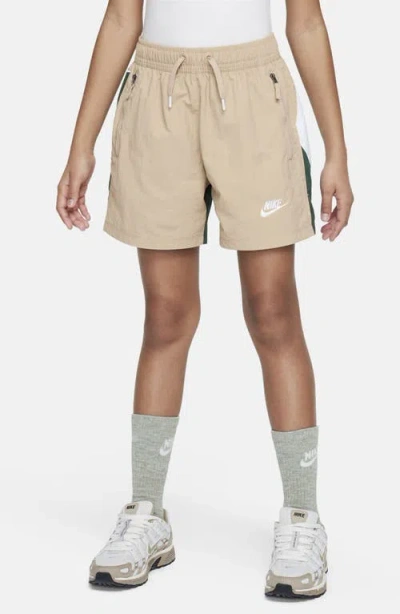 Nike Kids' Amplify Nylon Athletic Shorts In Hemp/fir/white