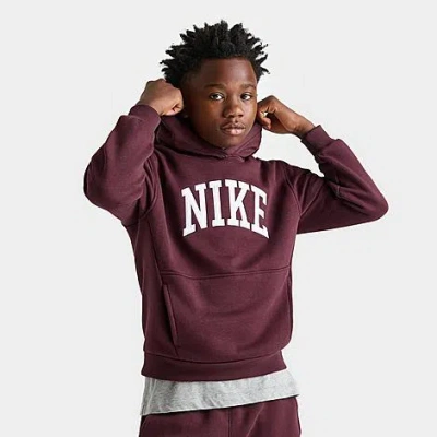 Nike Kids' Arch Club Pullover Hoodie In Burgundy Crush/white