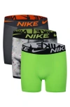 Nike Dri-fit Essentials Big Kids' Printed Boxer Briefs (3-pack) In Black/ Green Strike