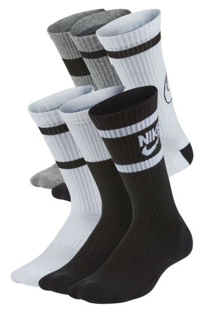 Nike Kids' Assorted 6-pack Dri-fit Everyday Cush Crew Socks In White Black Multi