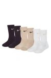 Nike Little Boys 6-pk. Performance Crew Socks In Brown Basalt