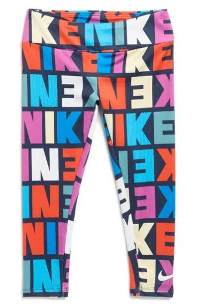 Nike Kids' Block Logo Print Leggings In Multi