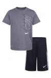 Nike Kids' Block T-shirt & Shorts Set In Black / Carbon Heather