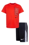 Nike Kids' Block T-shirt & Shorts Set In Black/ Red