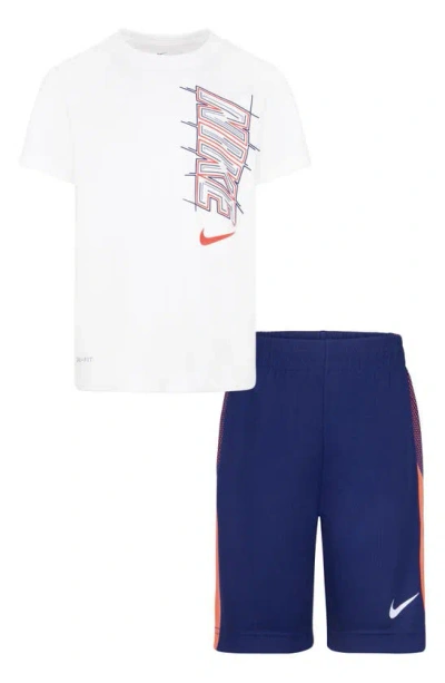 Nike Kids' Block T-shirt & Shorts Set In Blue Void