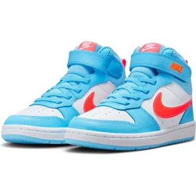 Nike Kids' Borough Mid Sneaker In Blue/total Orange/white