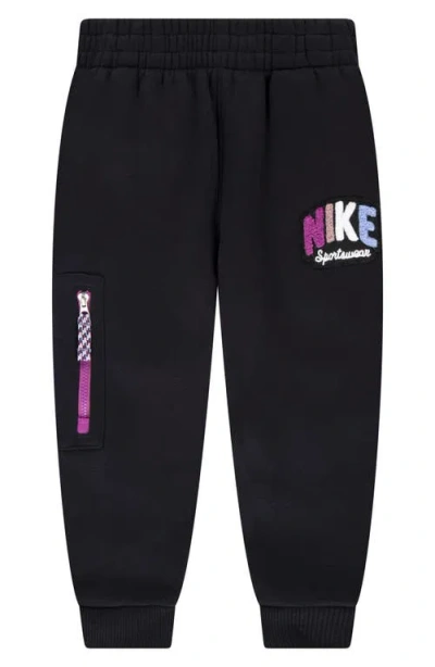 Nike Kids' Bouclé Trim Graphic Joggers In Black