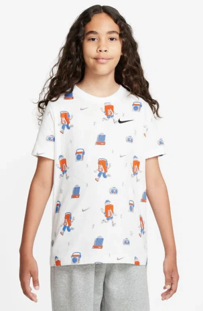 Nike Kids' Boxy Allover Print T-shirt In White