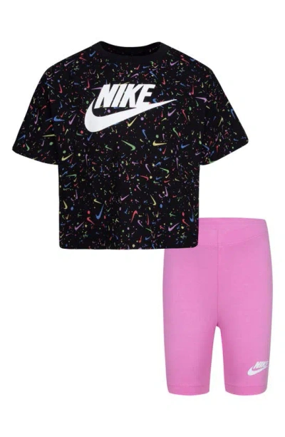 Nike Kids' Boxy T-shirt & Bike Shorts Set In Psychic Pink