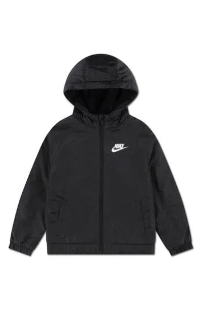 Nike Kids' Camo Print Fleece Lined Windbreaker In Black/ White